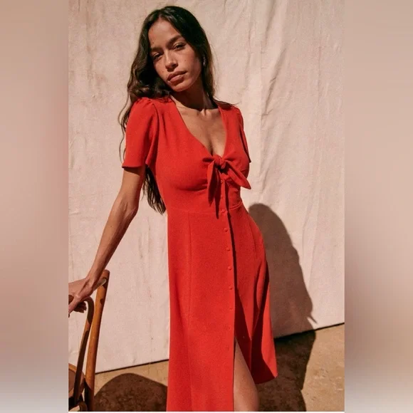 Sézane Robe Ophelia Dress in Coral FR 40 / US 8 - Picture 2 of 16